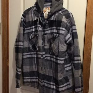 Lined flannel shirt with hood